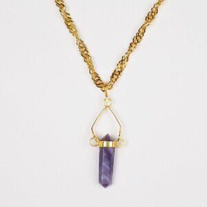 new in box! boho amethyst crystal bullet want pendant charm layering necklace